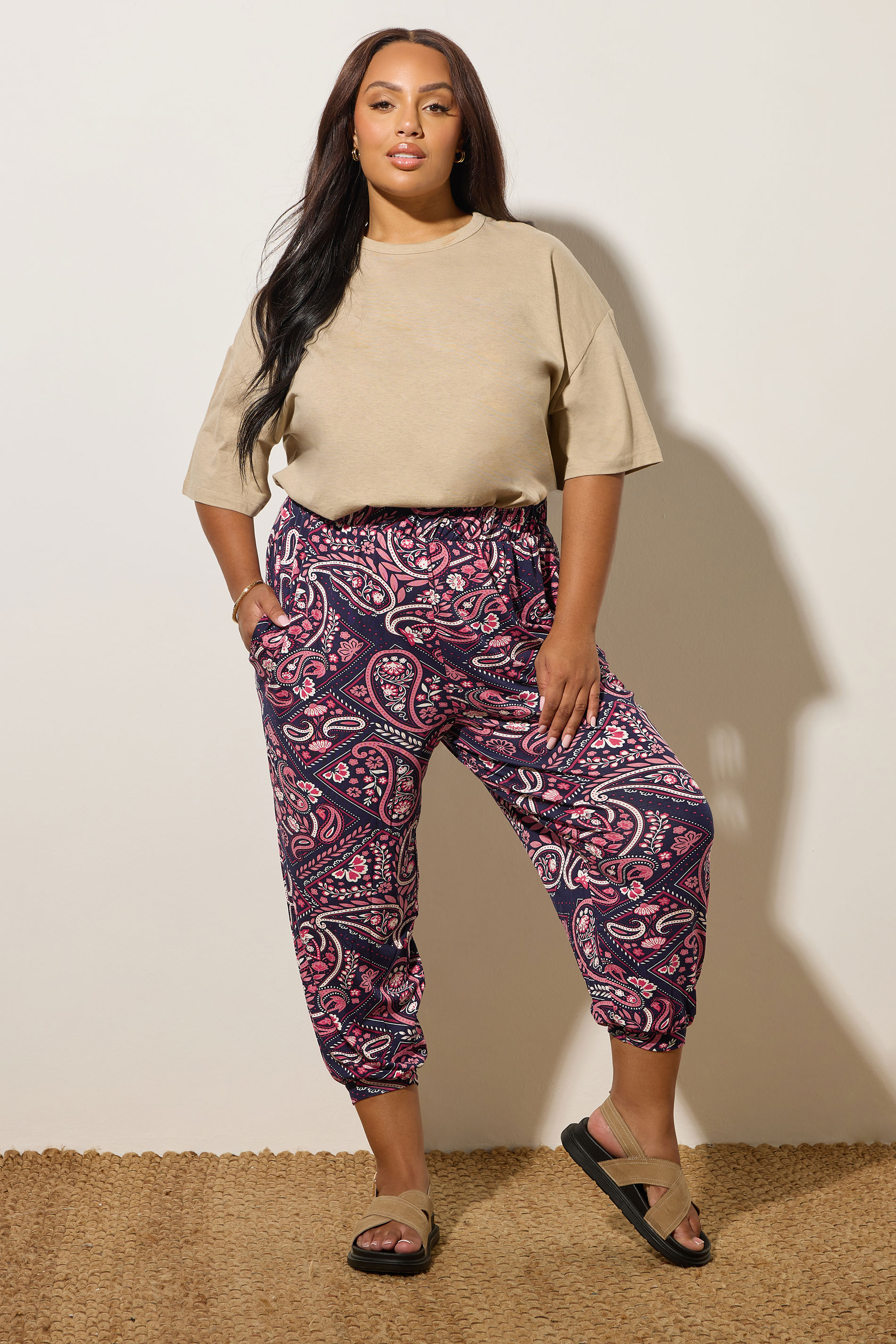 YOURS Plus Size Navy Blue Paisley Print Harem Trousers | Yours Clothing 1