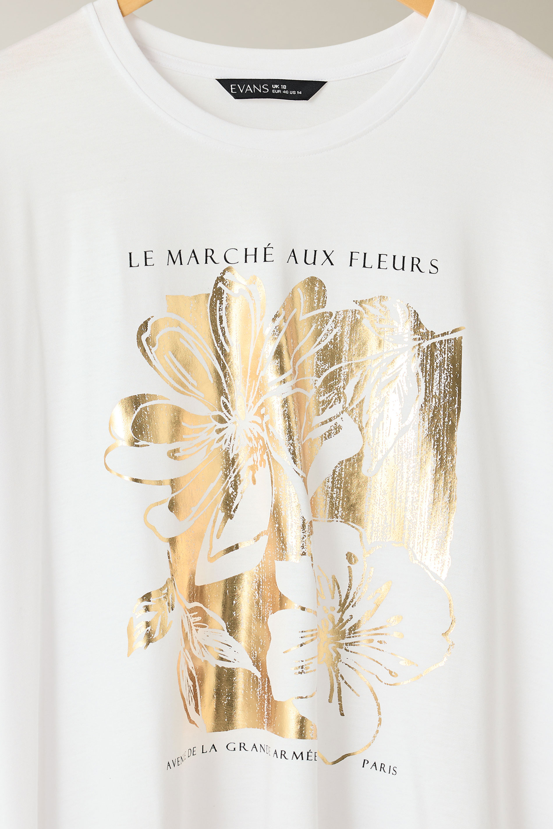 EVANS Plus Size White Metallic Floral Print Modal Rich T-Shirt | Evans 7