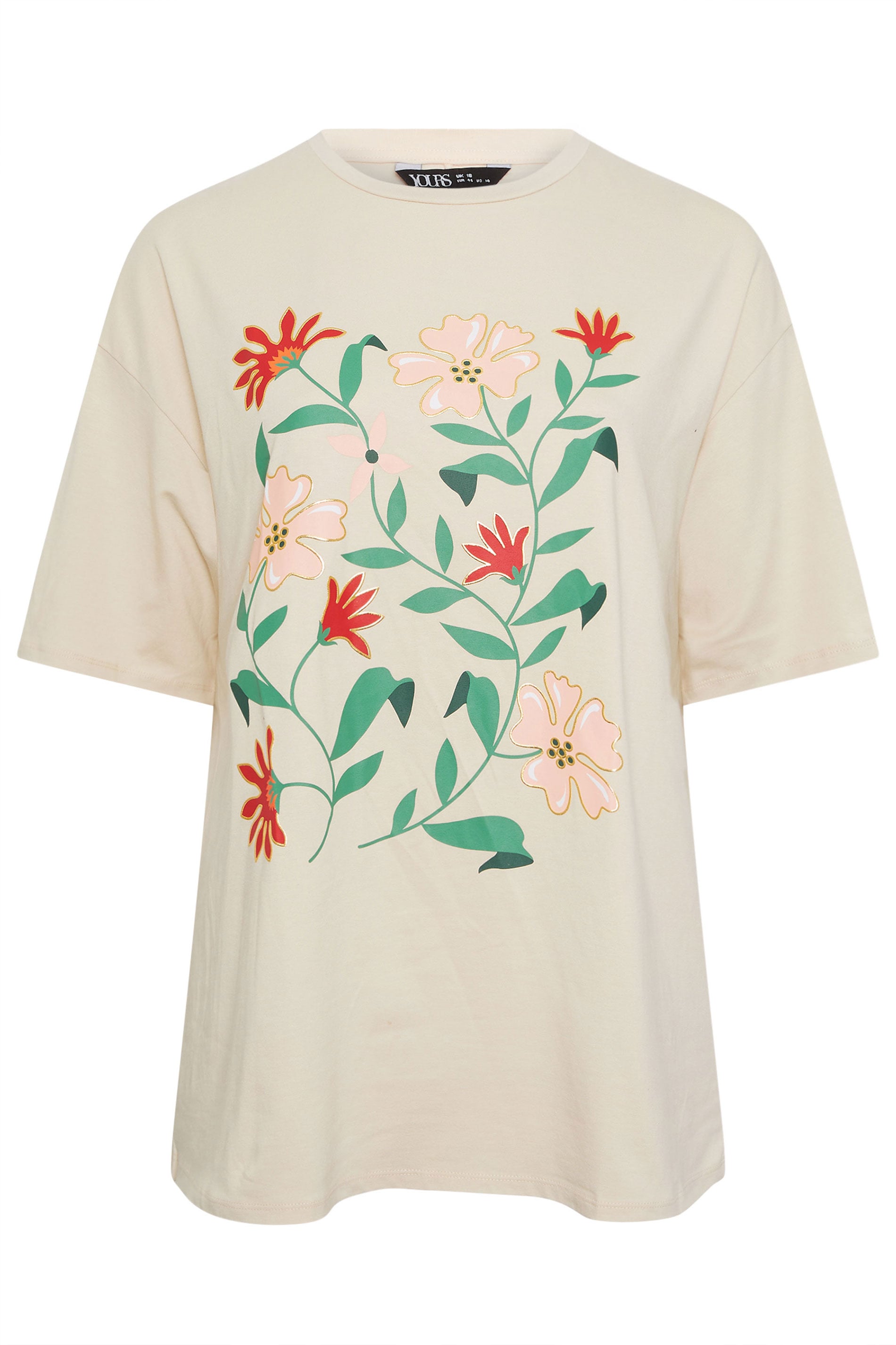 YOURS Plus Size Natural Brown Floral Graphic T-Shirt | Yours Clothing 6