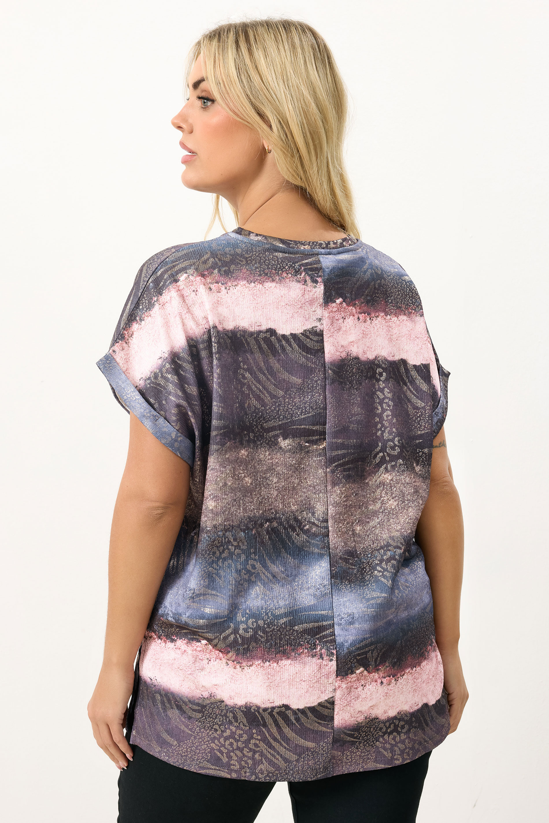 YOURS Plus Size Grey Animal Foil Stripe Top | Yours Clothing 2