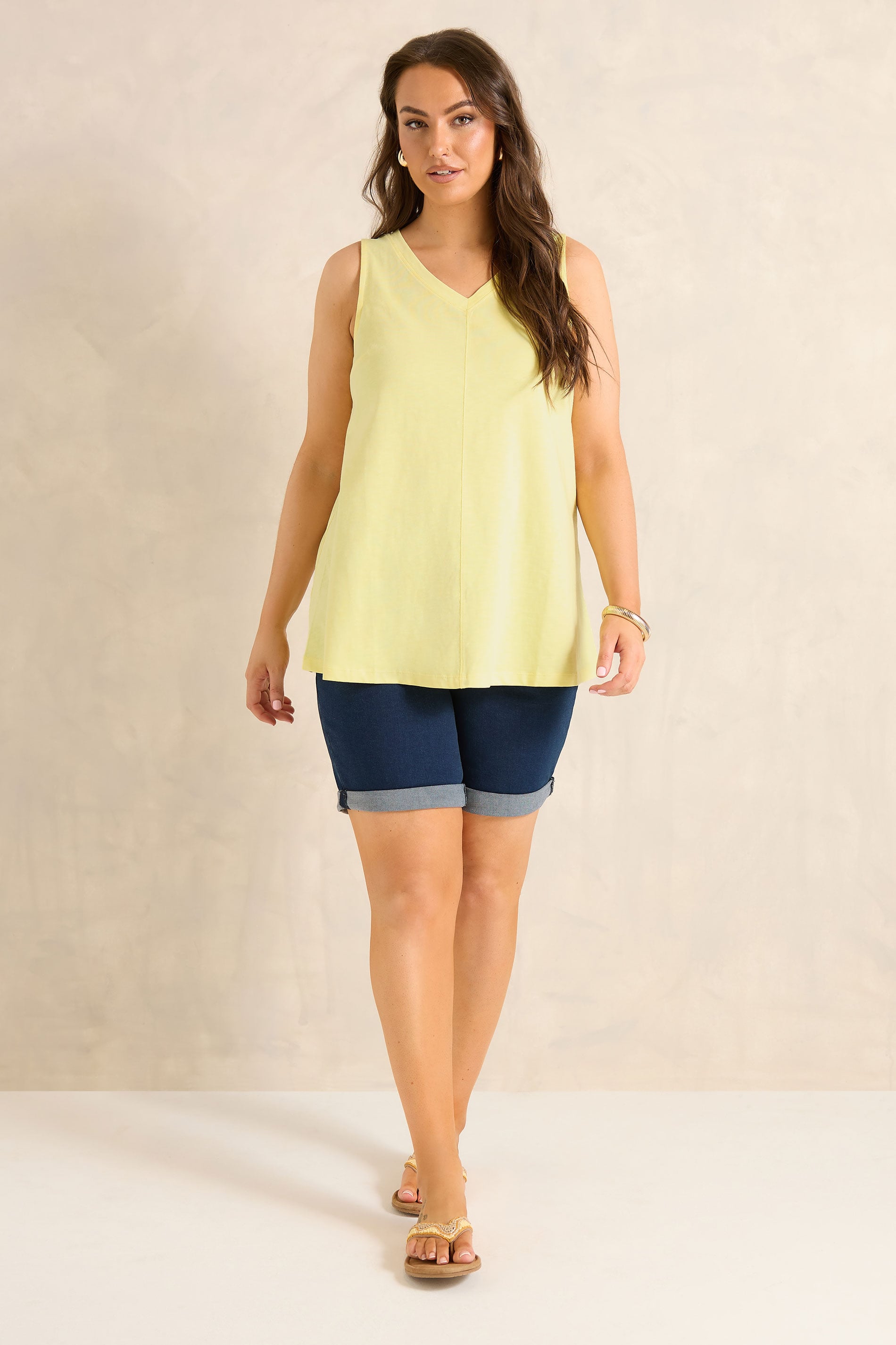 EVANS Plus Size Yellow Premium Cotton Vest Top | Evans 1