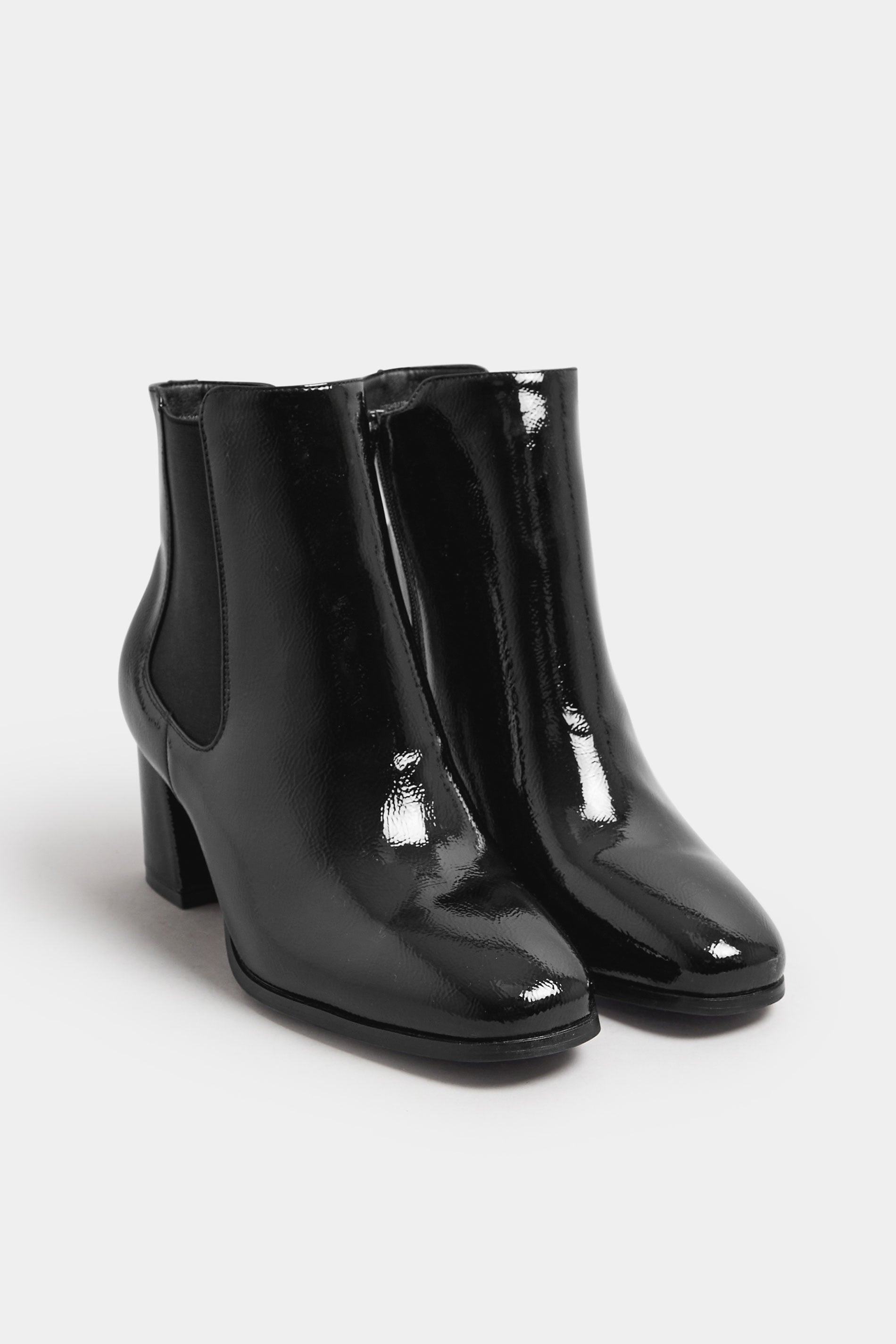 Black Patent Block Heel Chelsea Boots In Extra Wide EEE Fit | Yours Clothing  3